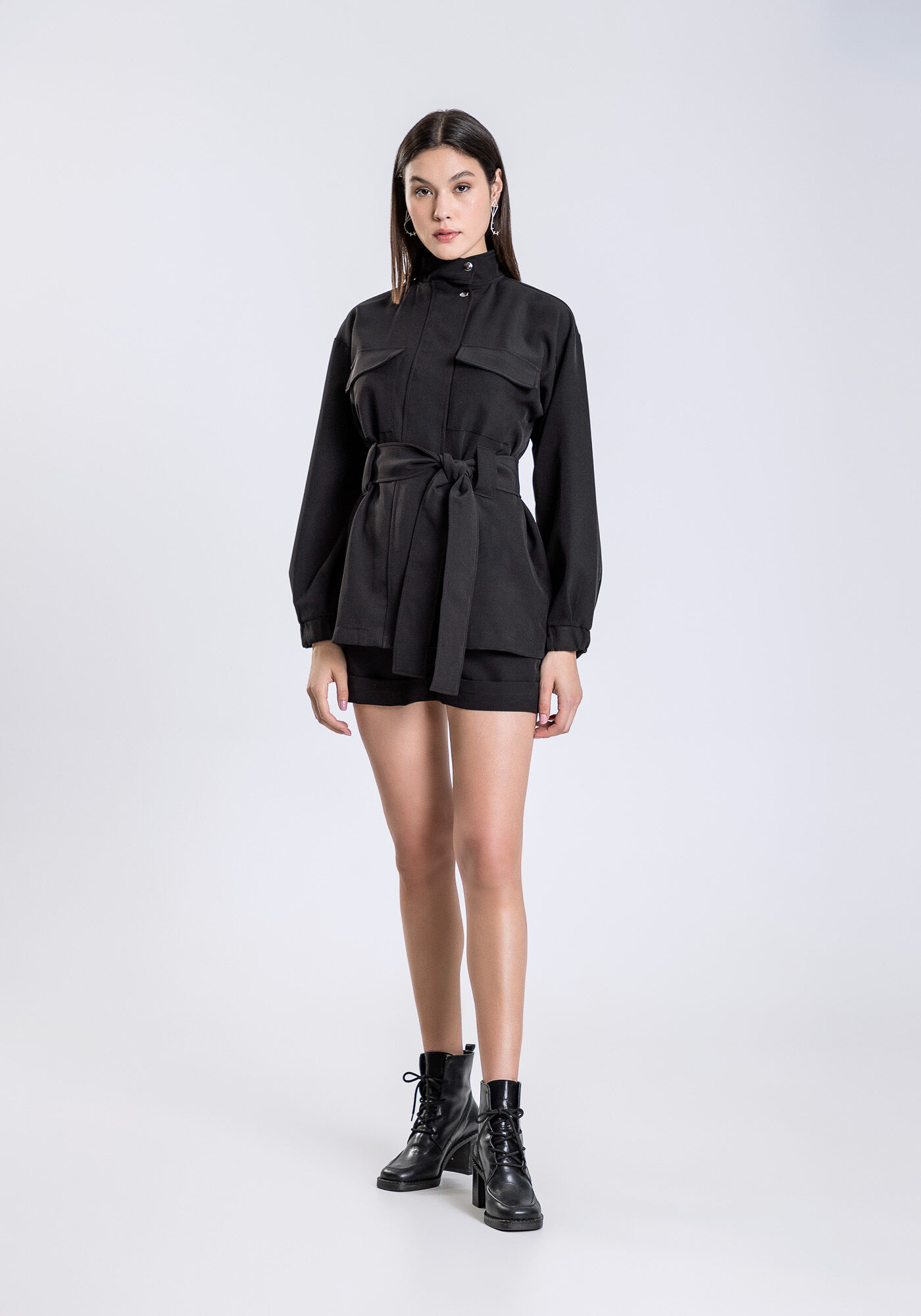 Jaqueta Tecido Petra com Bolsos e Faixa, , large.