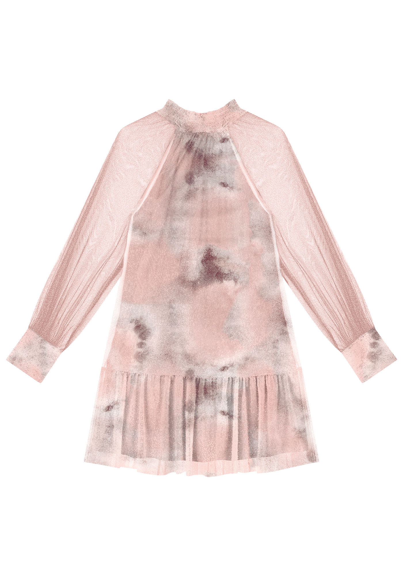 Vestido Curto em Tule com Manga Longa Bufante, INK, large.