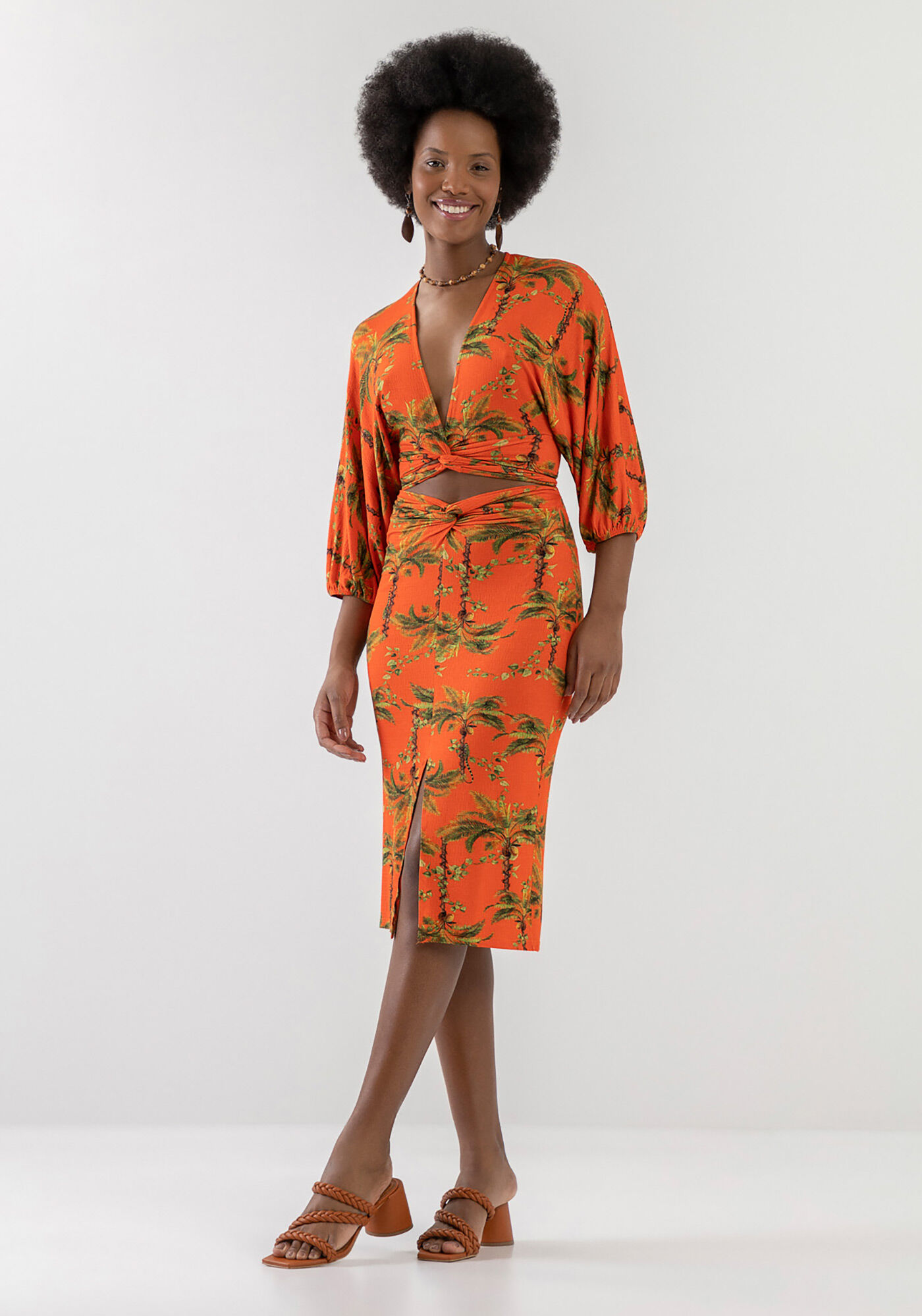 Saia Midi Estampada com C&oacute;s Transpassado, , large.