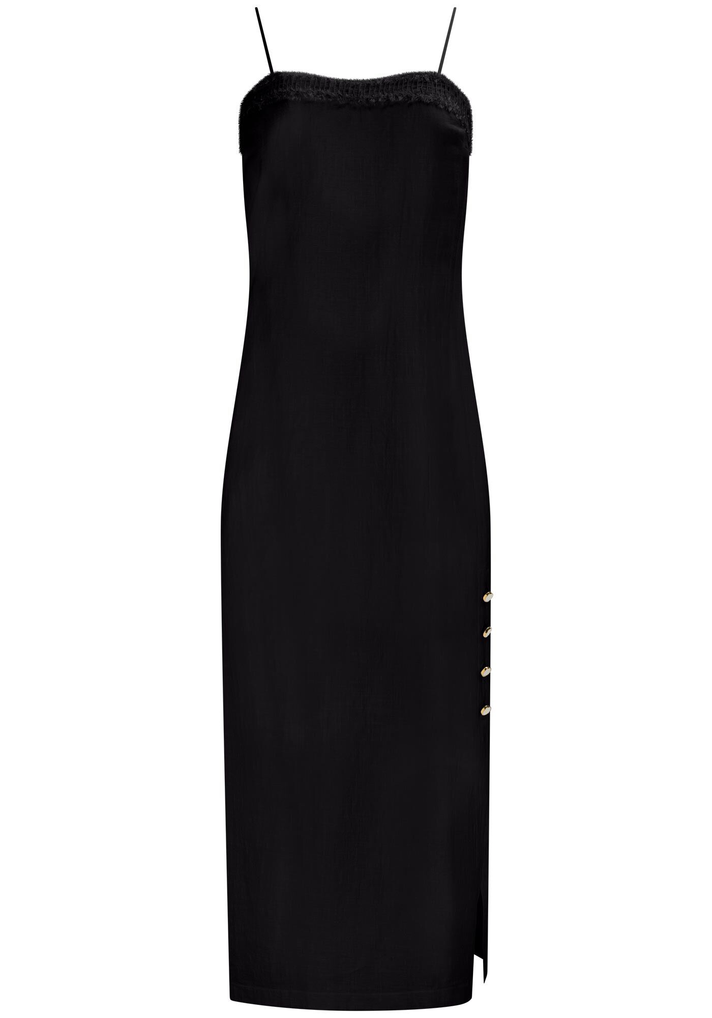 Vestido Midi em Cotton com Fenda e Bot&otilde;es, , large.