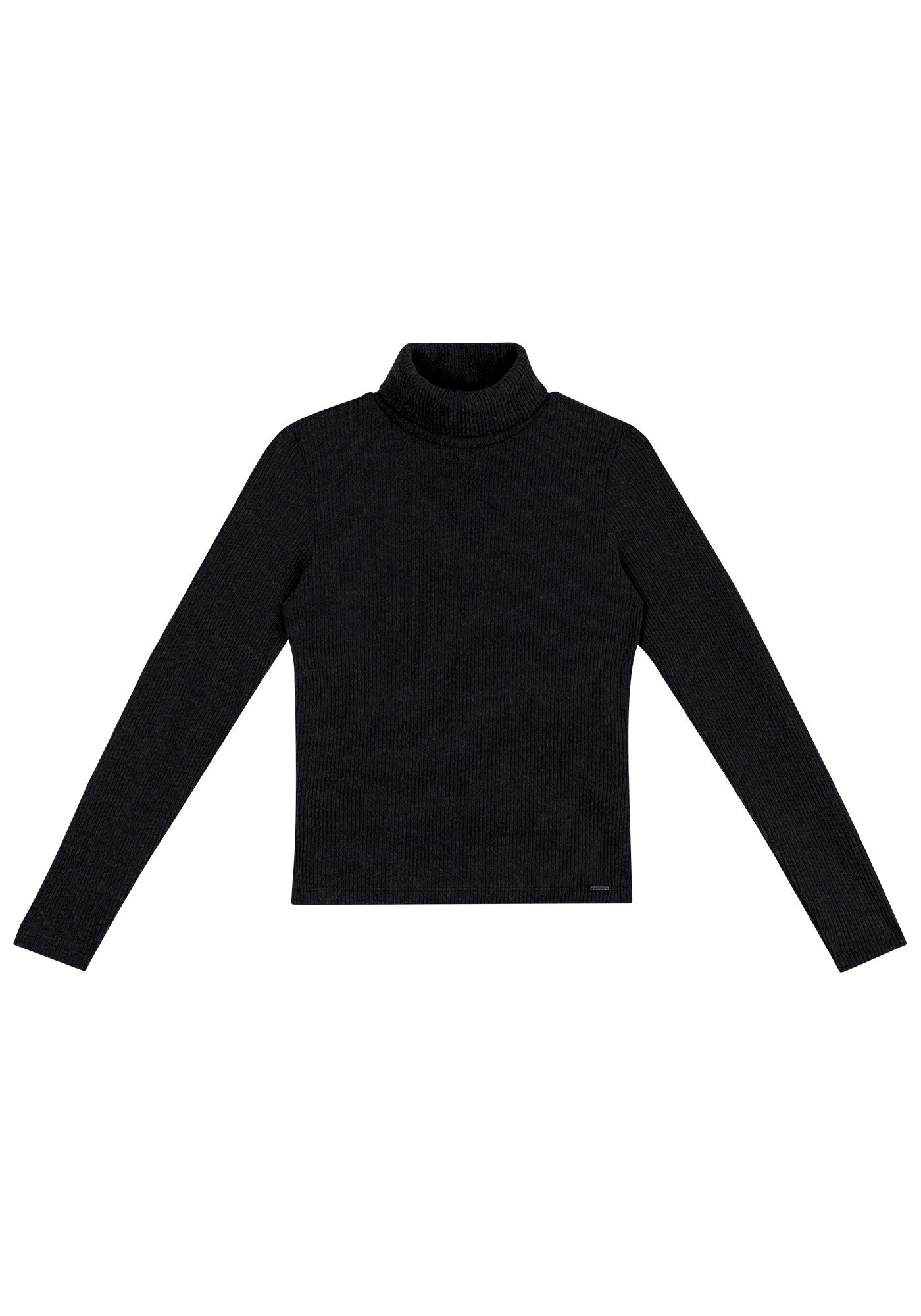 Blusa Manga Longa Canelada com Gola Alta, PRETO REATIVO, large.