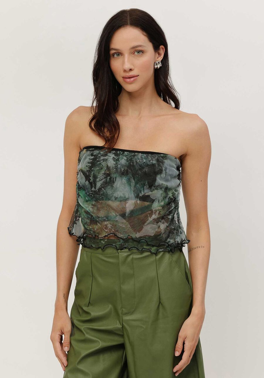 Blusa Sem Alça em Tule Estampada, . Blusa Sem Alça em Tule Estampada, , large.