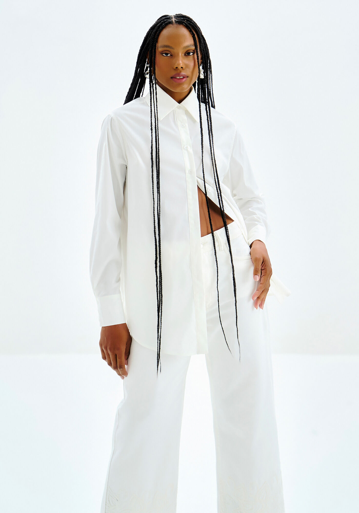 Camisa Manga Longa em Tricoline com Elastano, , large.