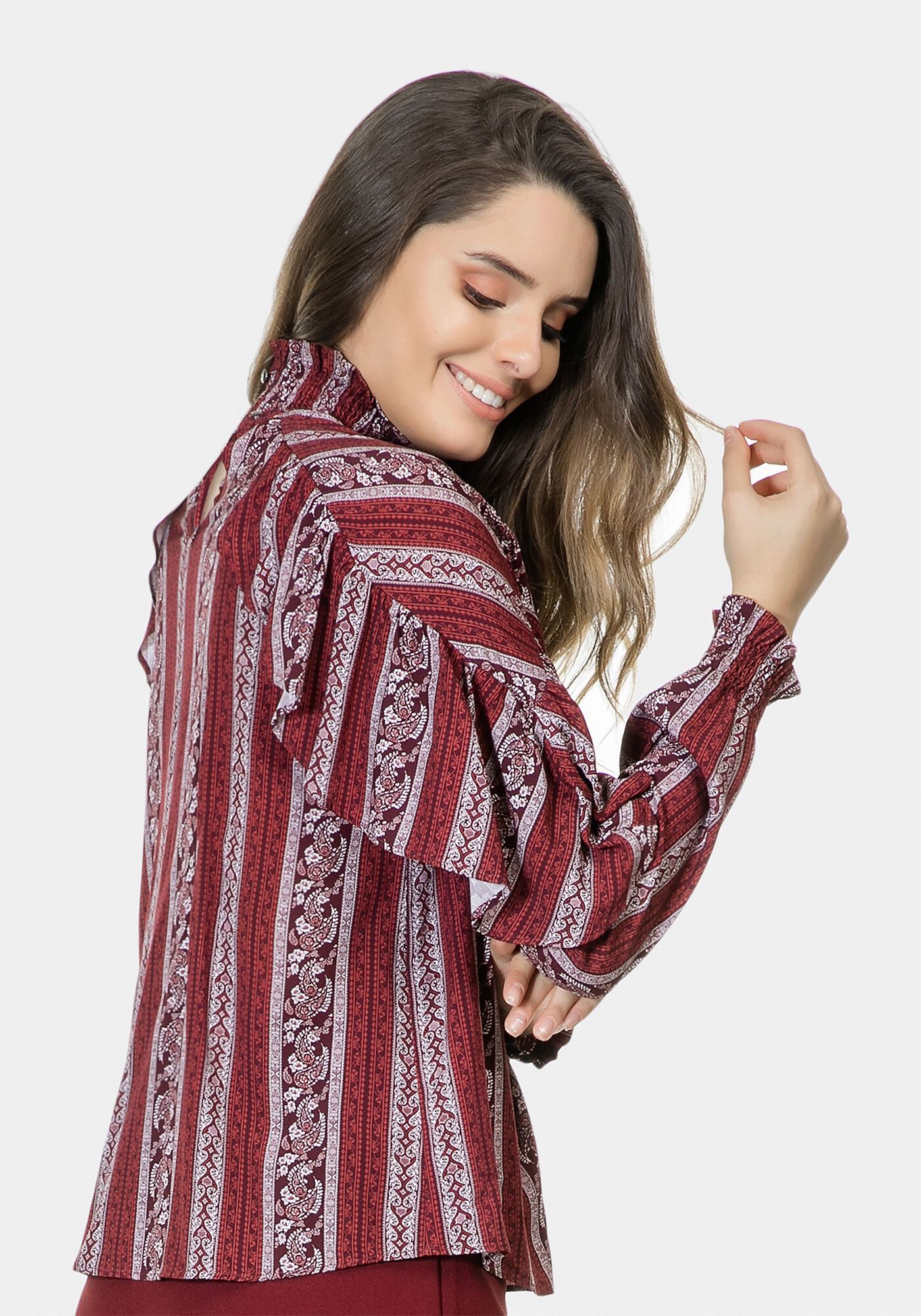 Blusa Gola Alta Estampada Tecido, , large.