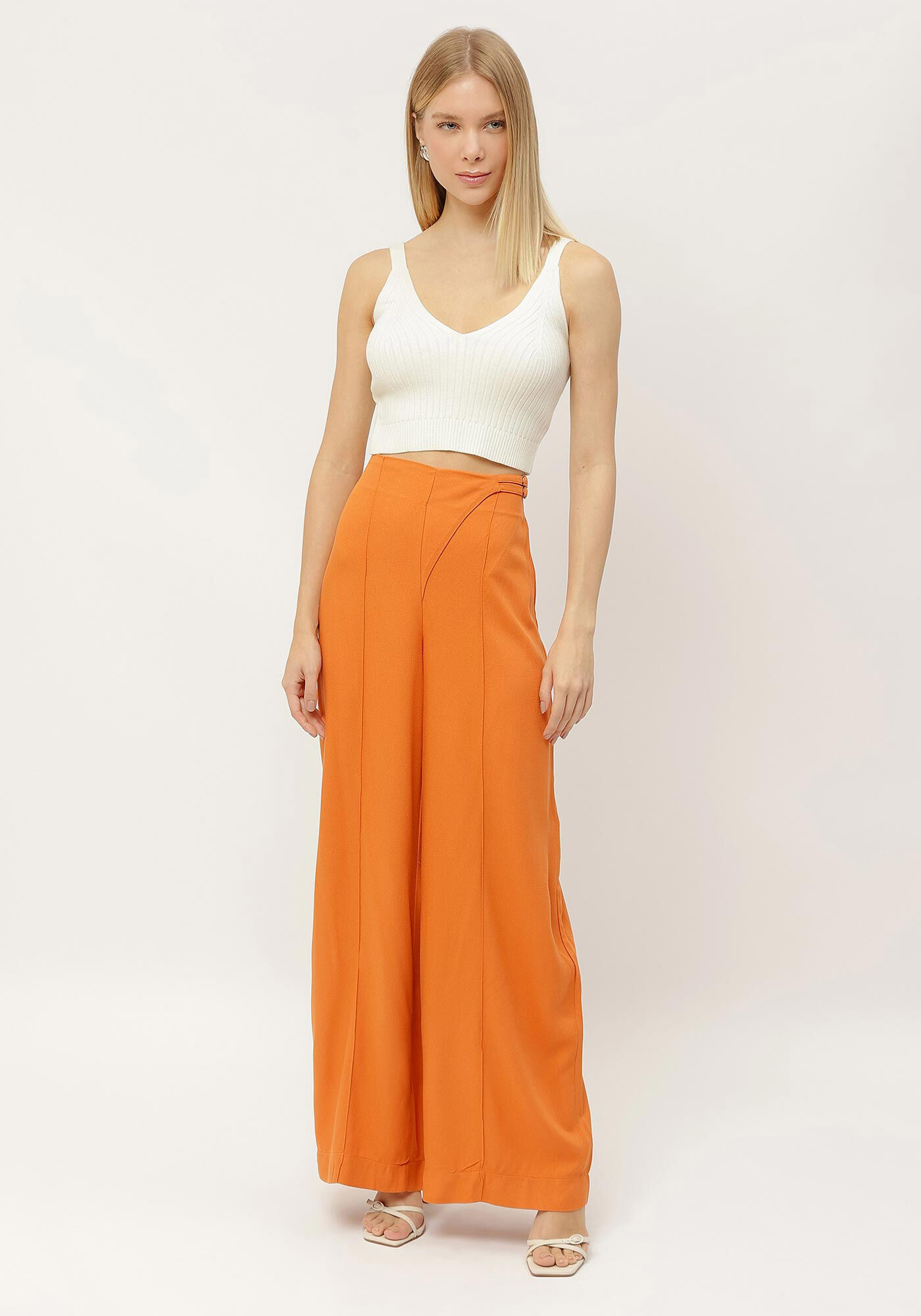 Cal&ccedil;a Pantalona em Crepe com Detalhe C&oacute;s, , large.