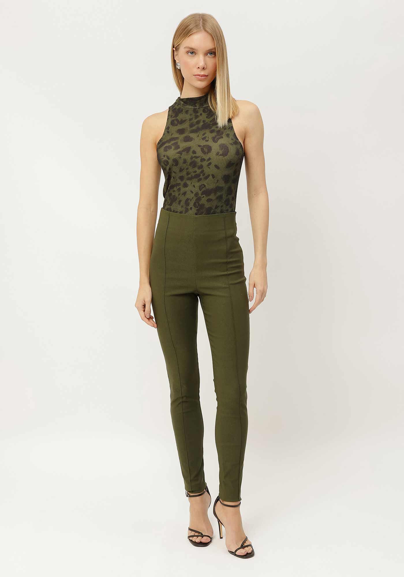 Cal&ccedil;a Legging Cintura Alta com Nervuras, VERDE TURFA, large.