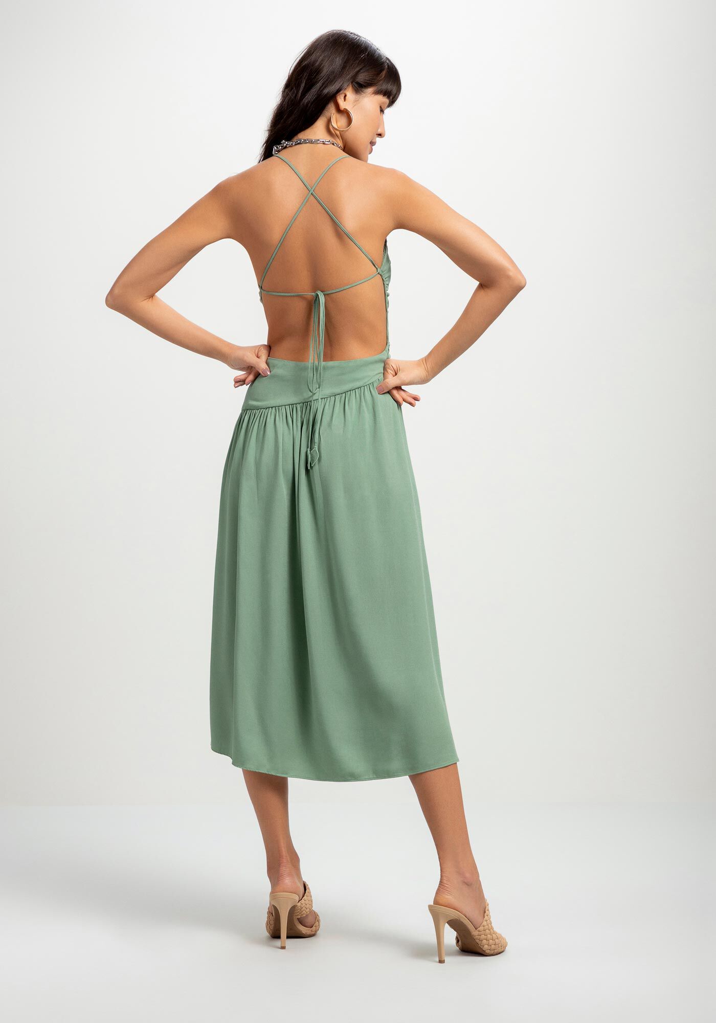 Vestido Midi Assim&eacute;trico com Amarra&ccedil;&atilde;o Costas, , large.