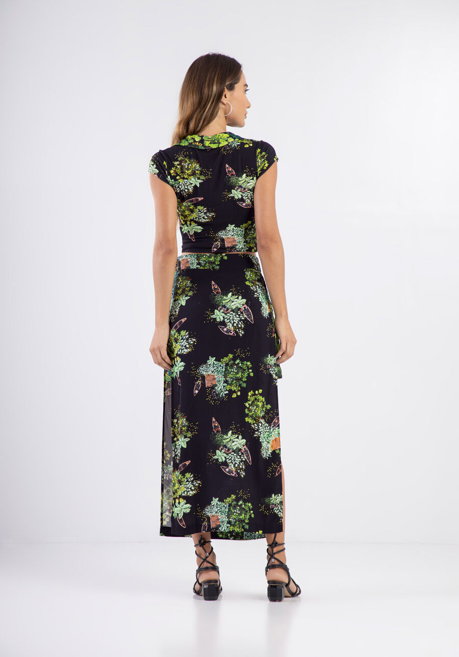 Saia Midi Estampada em Viscose Sobreposta, IGARAPE. Saia Midi Estampada em Viscose Sobreposta, IGARAPE, large.