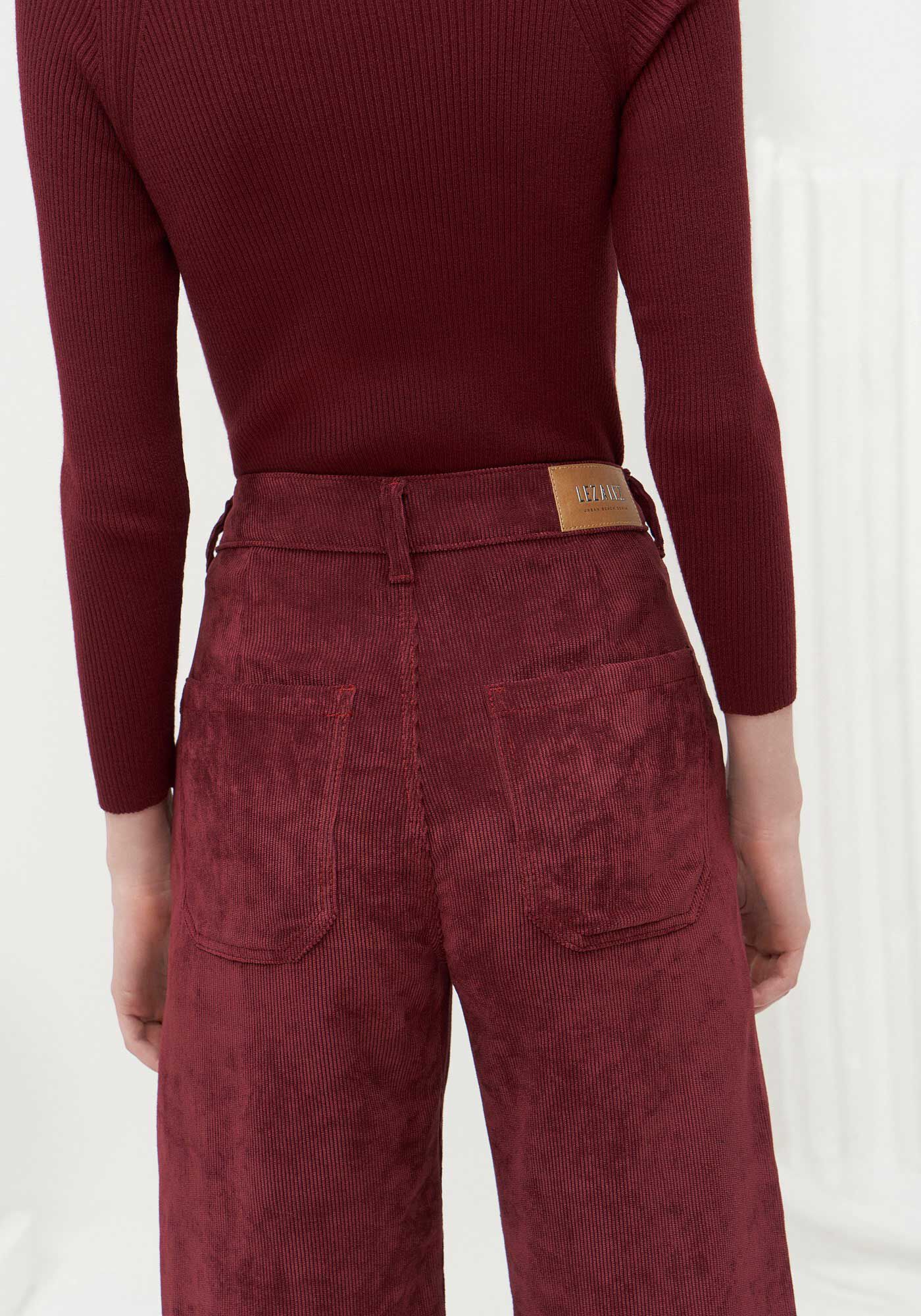 Cal&ccedil;a Wide Leg em Veludo com Cintura Alta, BORDO KIR ROYALLE, large.