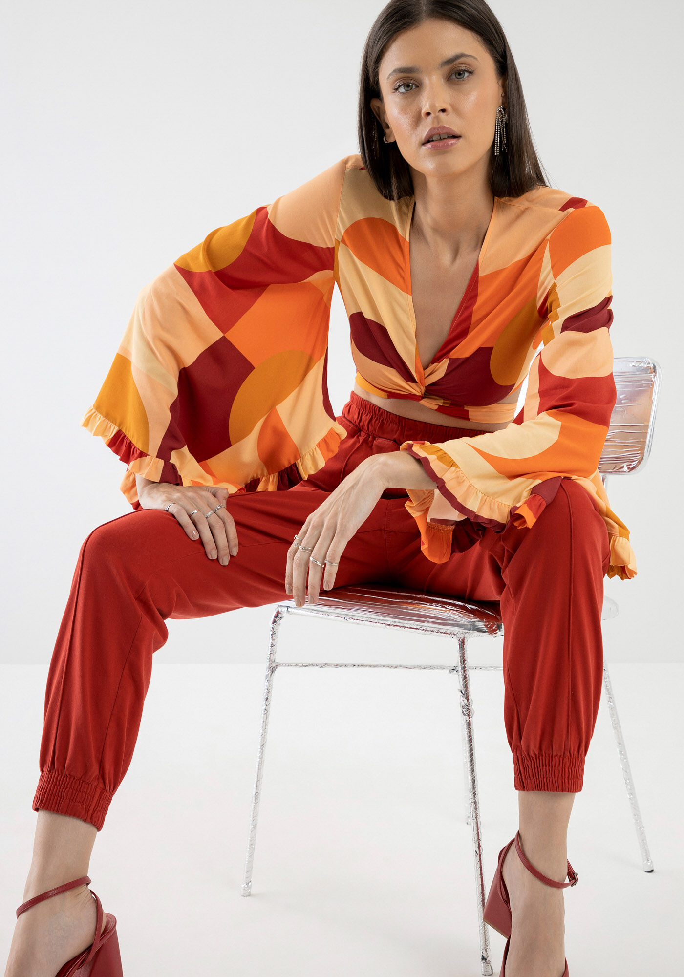 Cal&ccedil;a Sarja Jogging Cintura Alta com El&aacute;stico, LARANJA FERY, large.