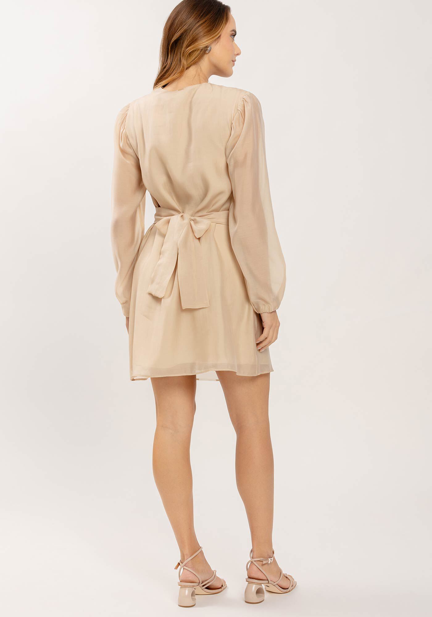 Vestido Curto Manga Longa com Cinto Paet&ecirc;s, , large.