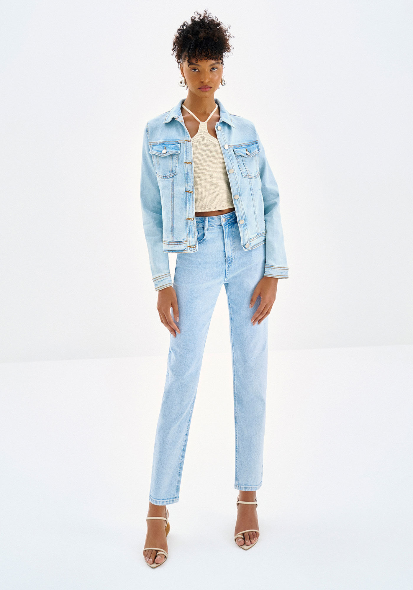 Jaqueta Jeans Clara com Elasticidade, , large.