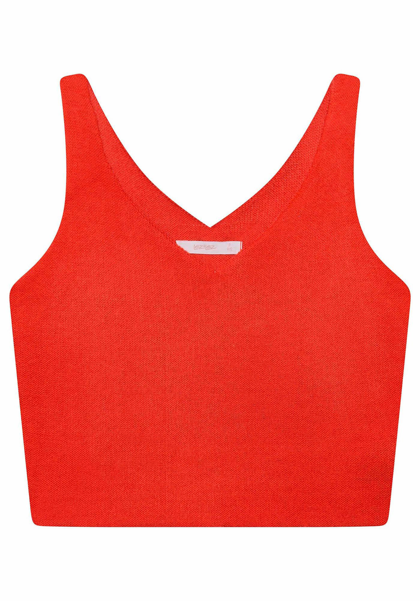 Blusa com Al&ccedil;as Decote V Tric&ocirc;, LARANJA, large.