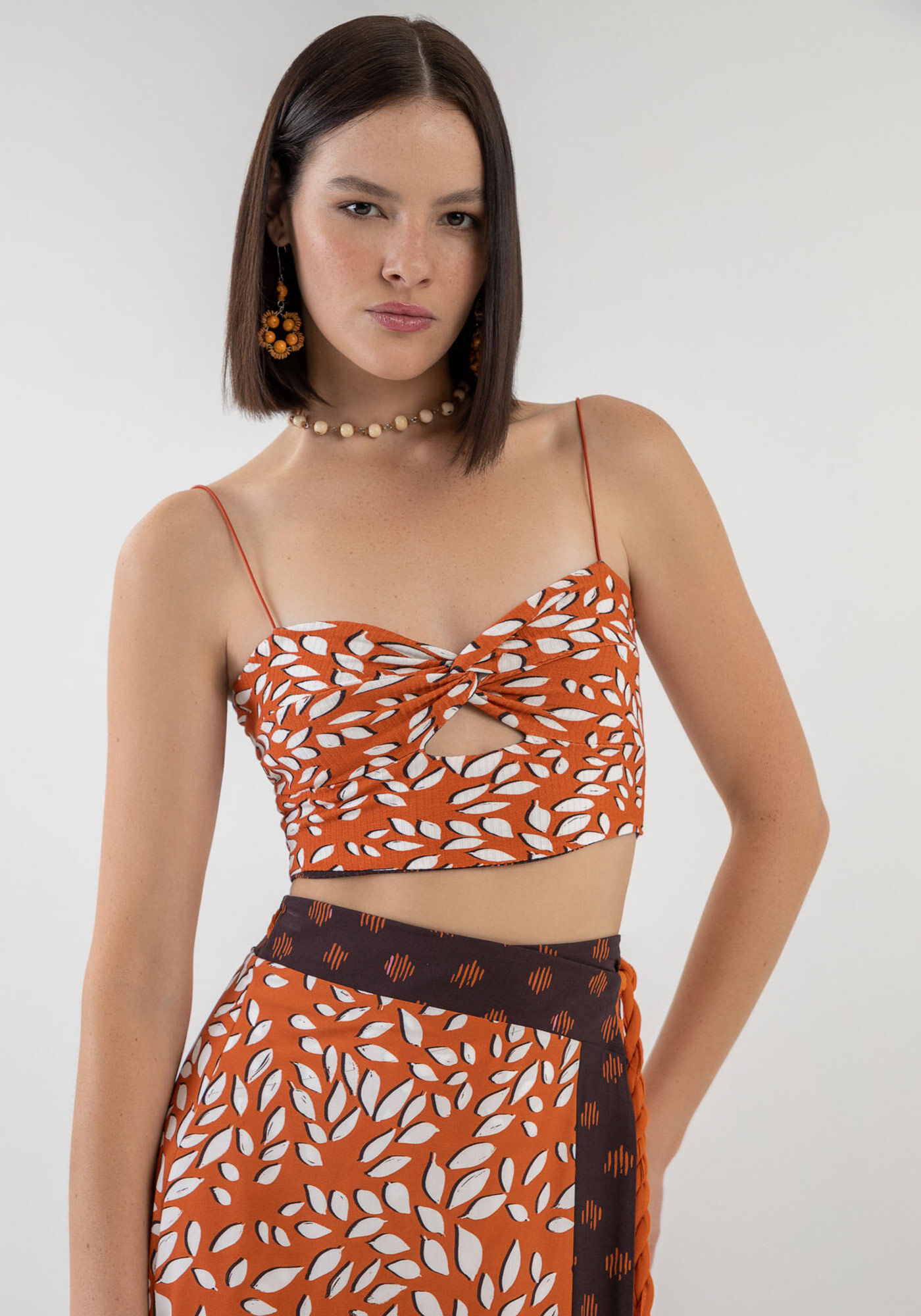 Blusa Canelada Cropped Estampada Dupla Face, JAMBU, large.