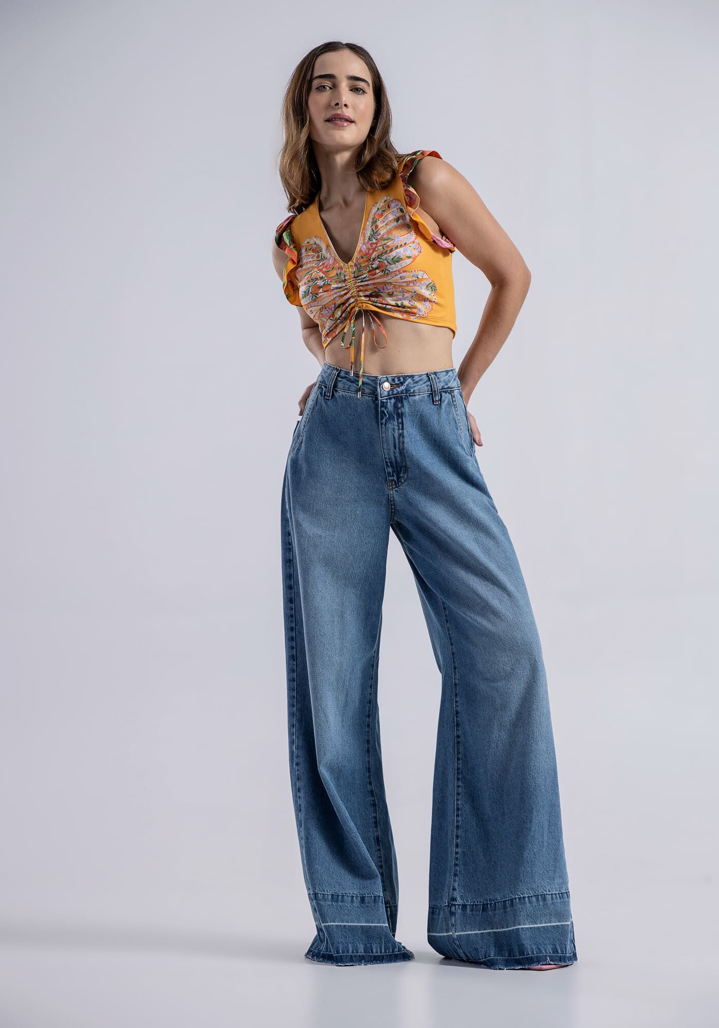 Blusa Cropped em Malha Modelli com Franzido, , large.