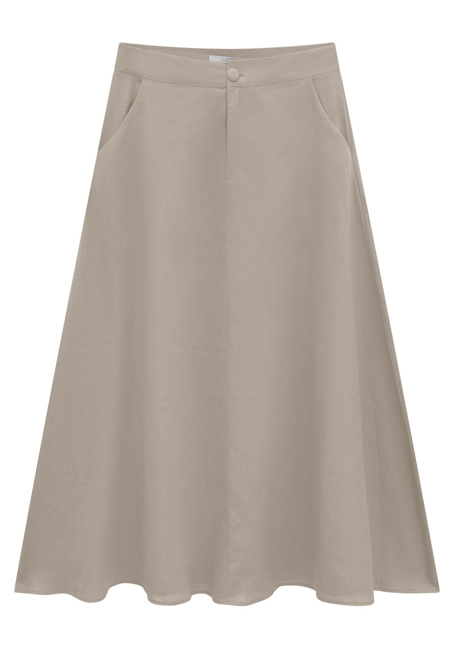 Saia Midi Evasê em Linho com Bolsos, . Saia Midi Evasê em Linho com Bolsos, , large.