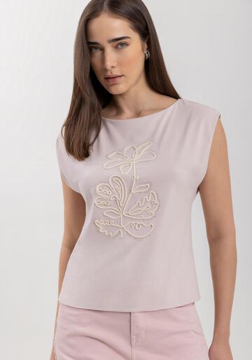 Blusa Sem Mangas Com Decote Canoa E Bordado Em Relevo, ROSA SIRTAKI. Blusa Sem Mangas Com Decote Canoa E Bordado Em Relevo, ROSA SIRTAKI, large.