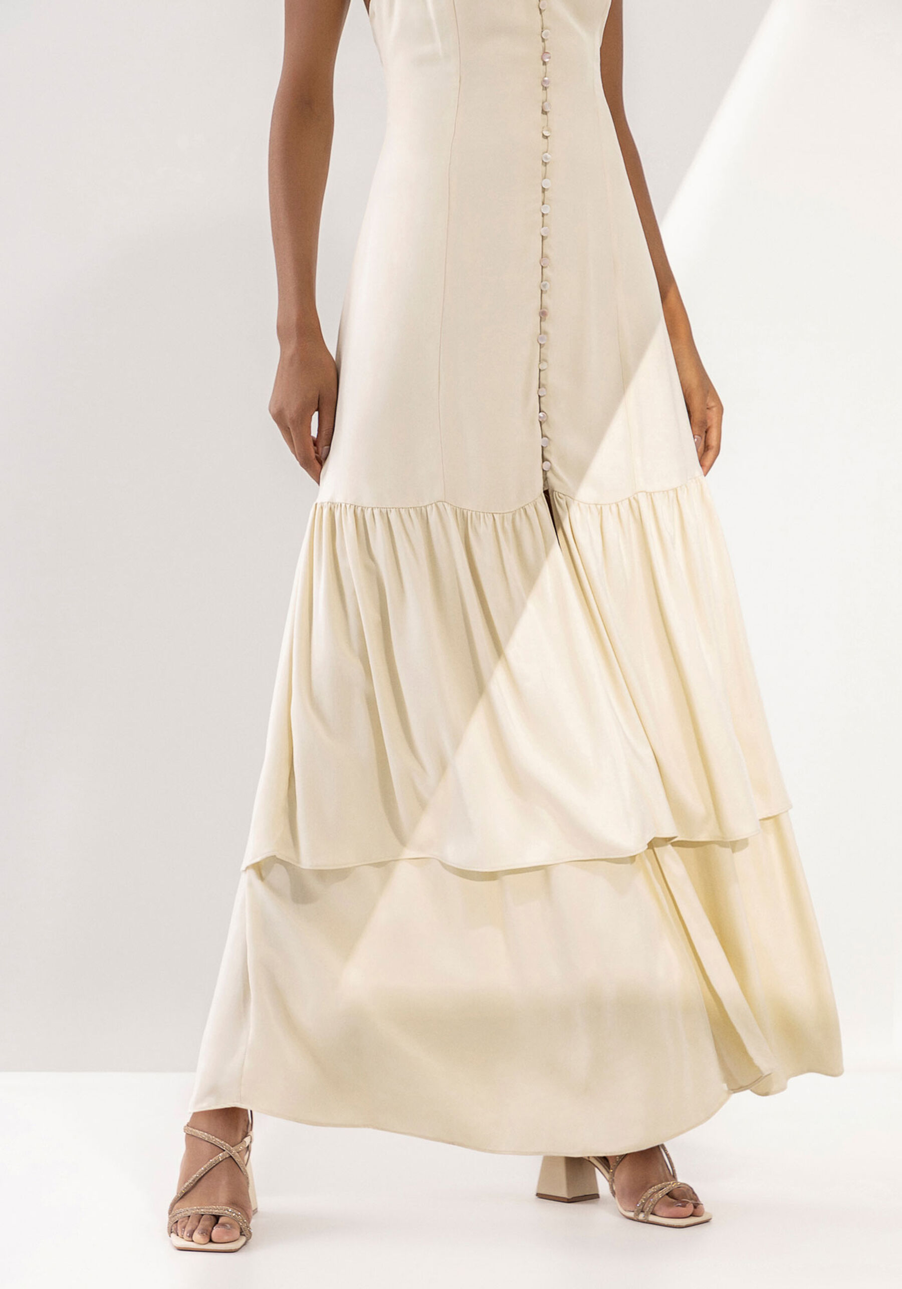 Vestido Alças Midi em Viscose com Babados, . Vestido Alças Midi em Viscose com Babados, , large.