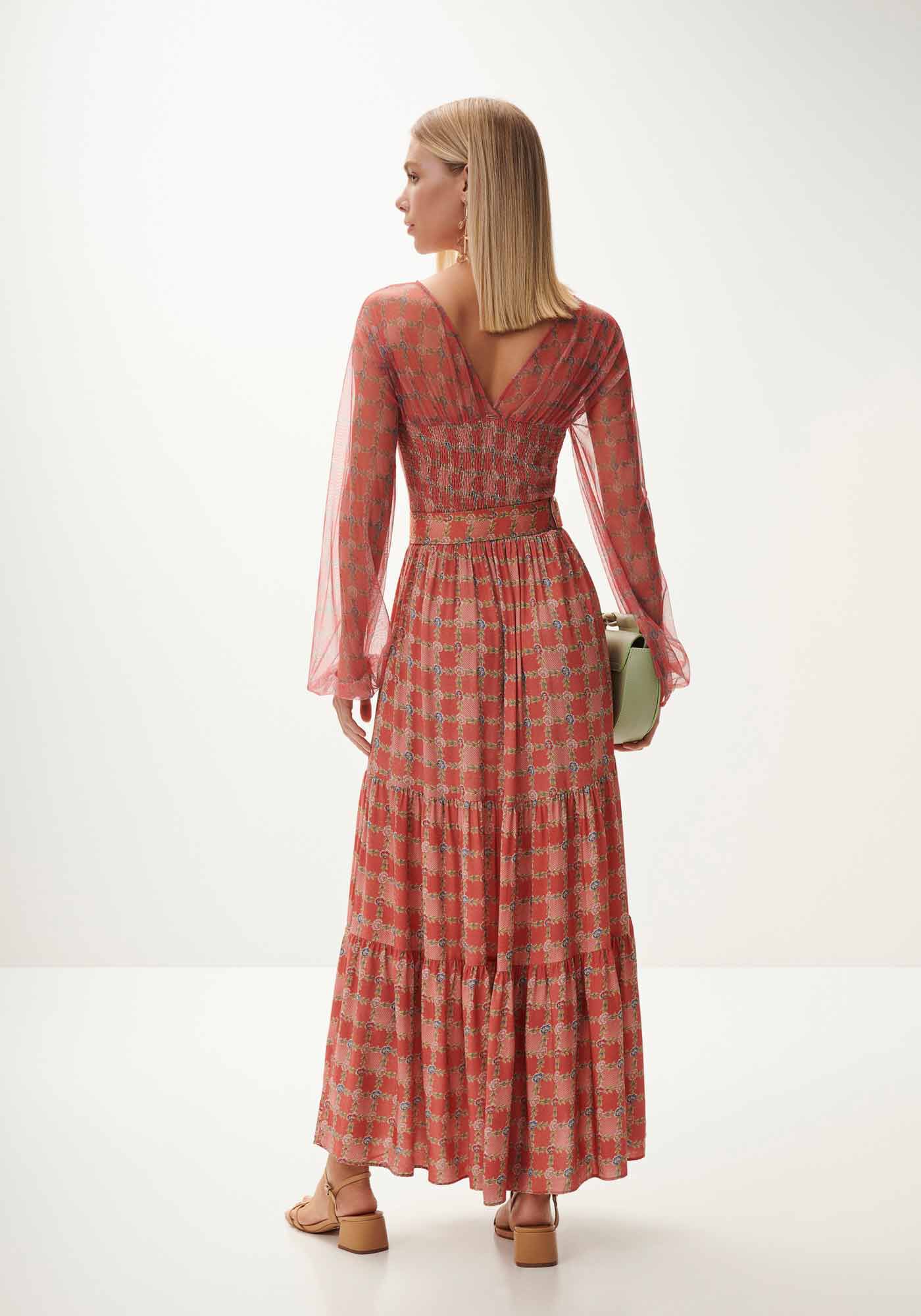 Vestido Midi com Manga em Tule e Cinto, , large.