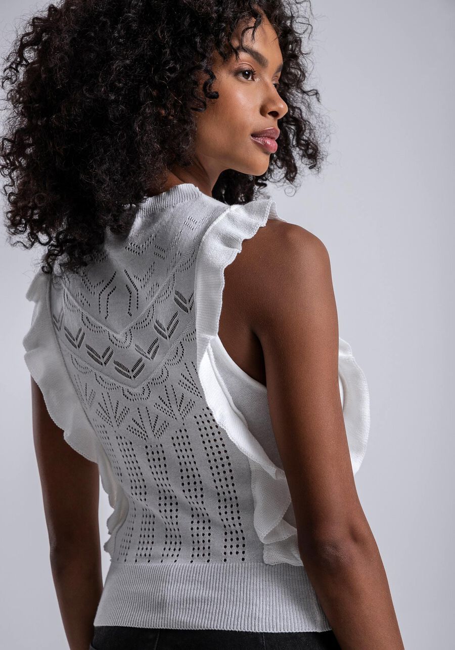 Blusa sem Mangas em Tricô com Babados, . Blusa sem Mangas em Tricô com Babados, , large.