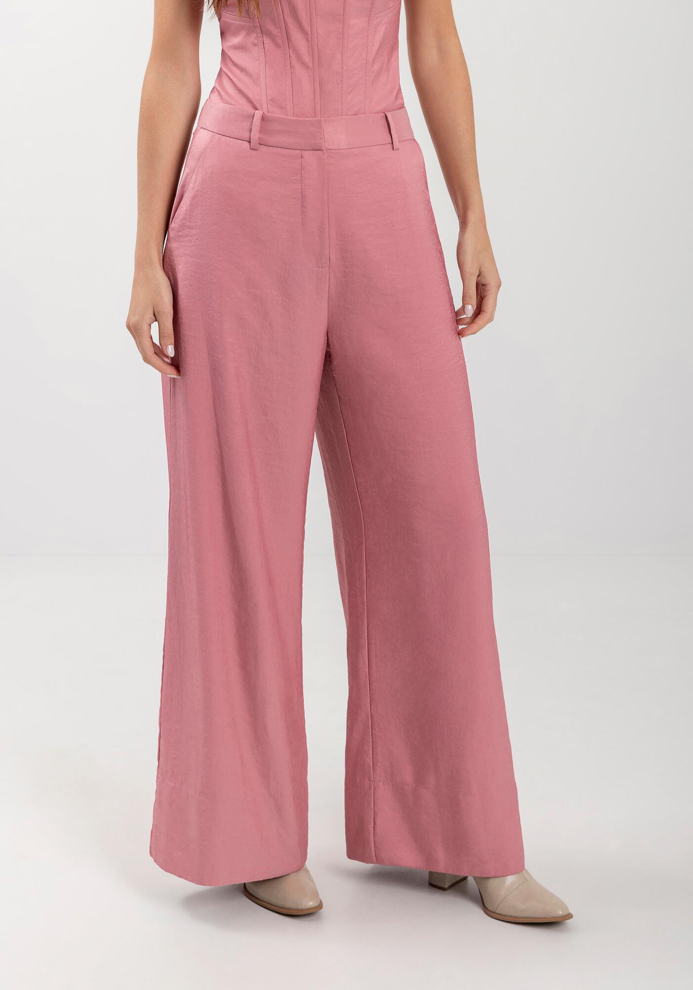 Cal&ccedil;a Flare De Cintura Alta Com Barra Larga E Passantes, ROSA LAVANDER, large.