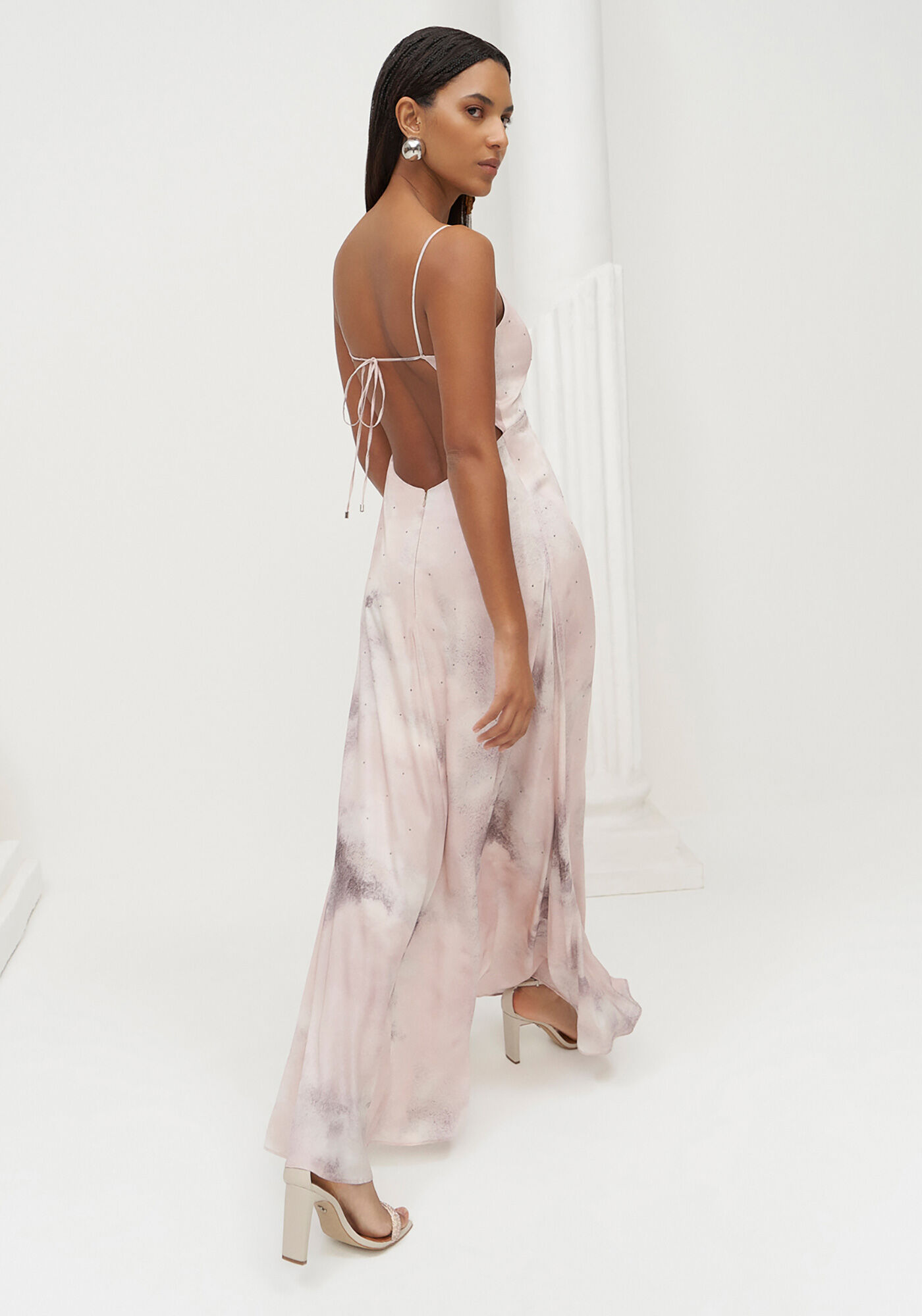 Vestido Longo Estampado com Strass, , large.