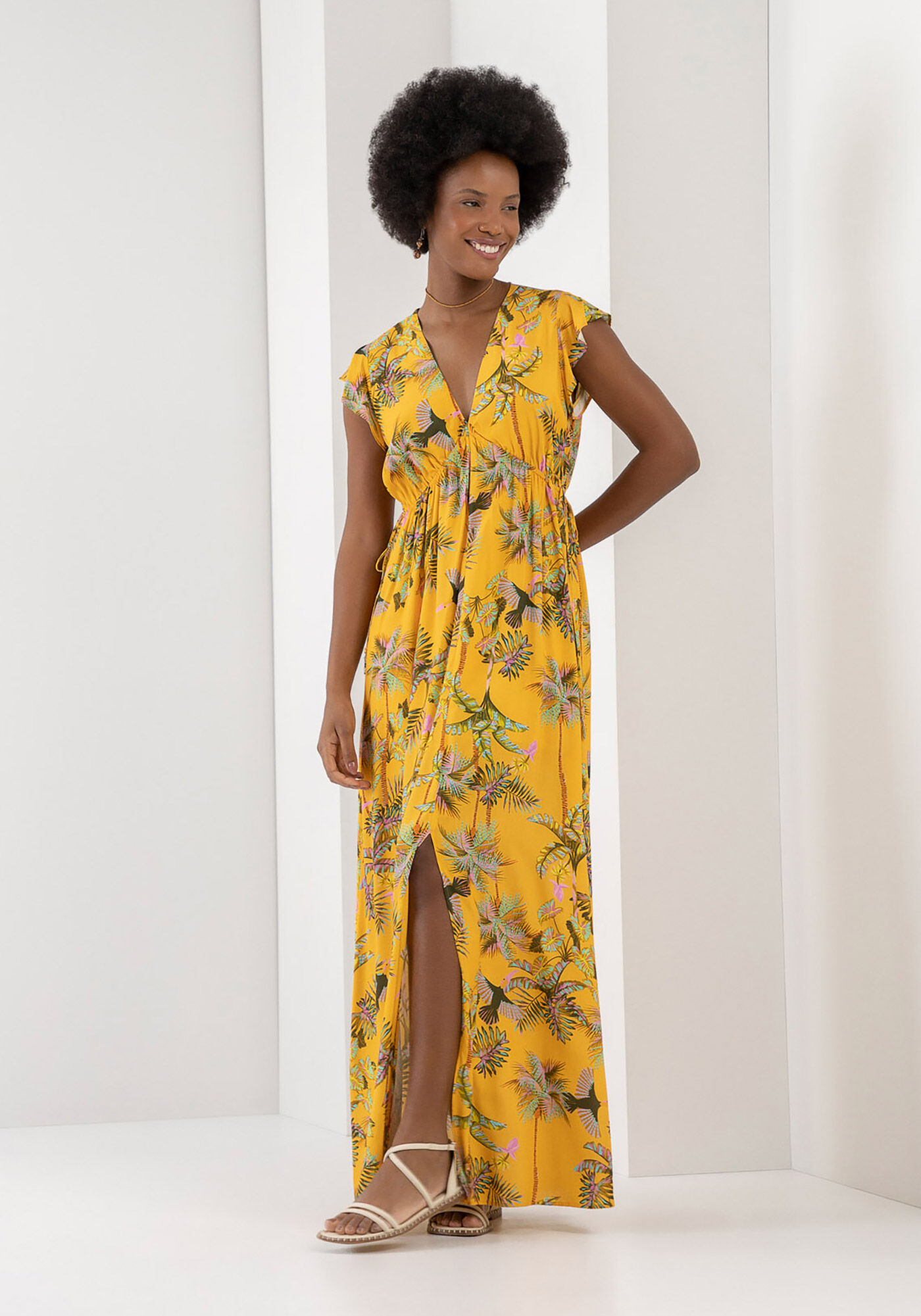 Vestido Midi Estampado com Amarra&ccedil;&atilde;o Cintura, , large.