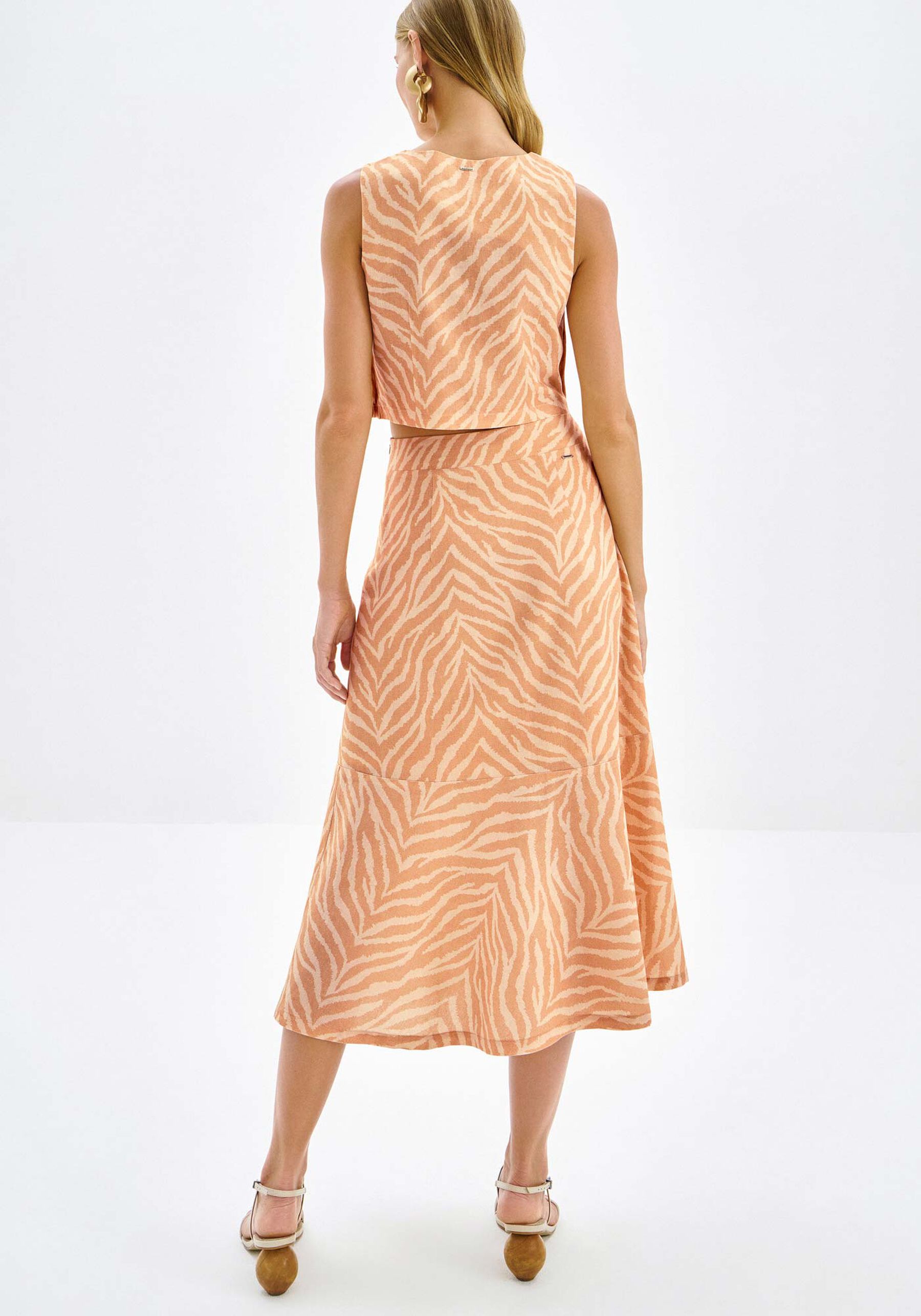 Saia Midi Evasê em Linho Estampada, . Saia Midi Evasê em Linho Estampada, , large.