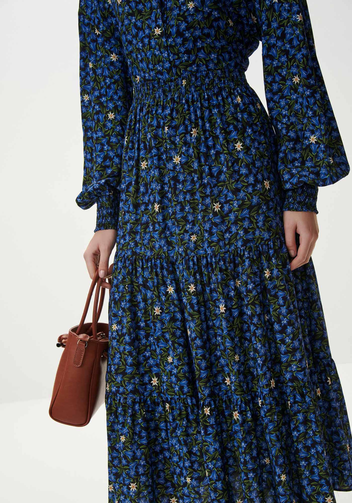 Saia Midi Estampada em Viscose com Babados, , large.