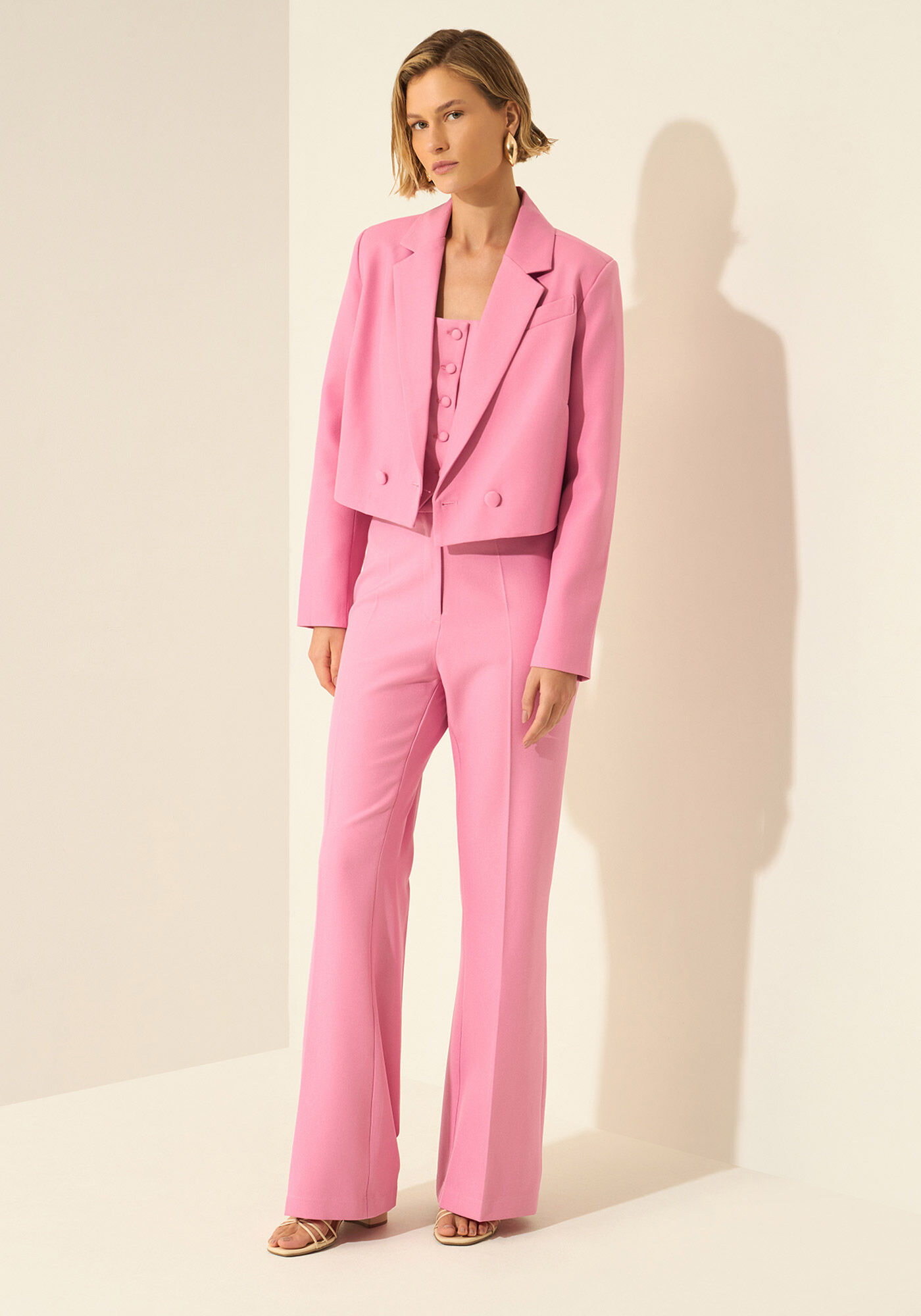 Blazer Cropped De Mangas Longas Em Alfaiataria, ROSA AGATE, large.