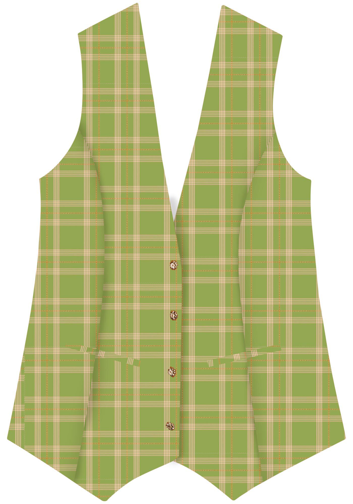 Colete Alongado Xadrez Com Bolsos E Bot&otilde;es Frontais, M.PLAID VERDE CLARO, large.