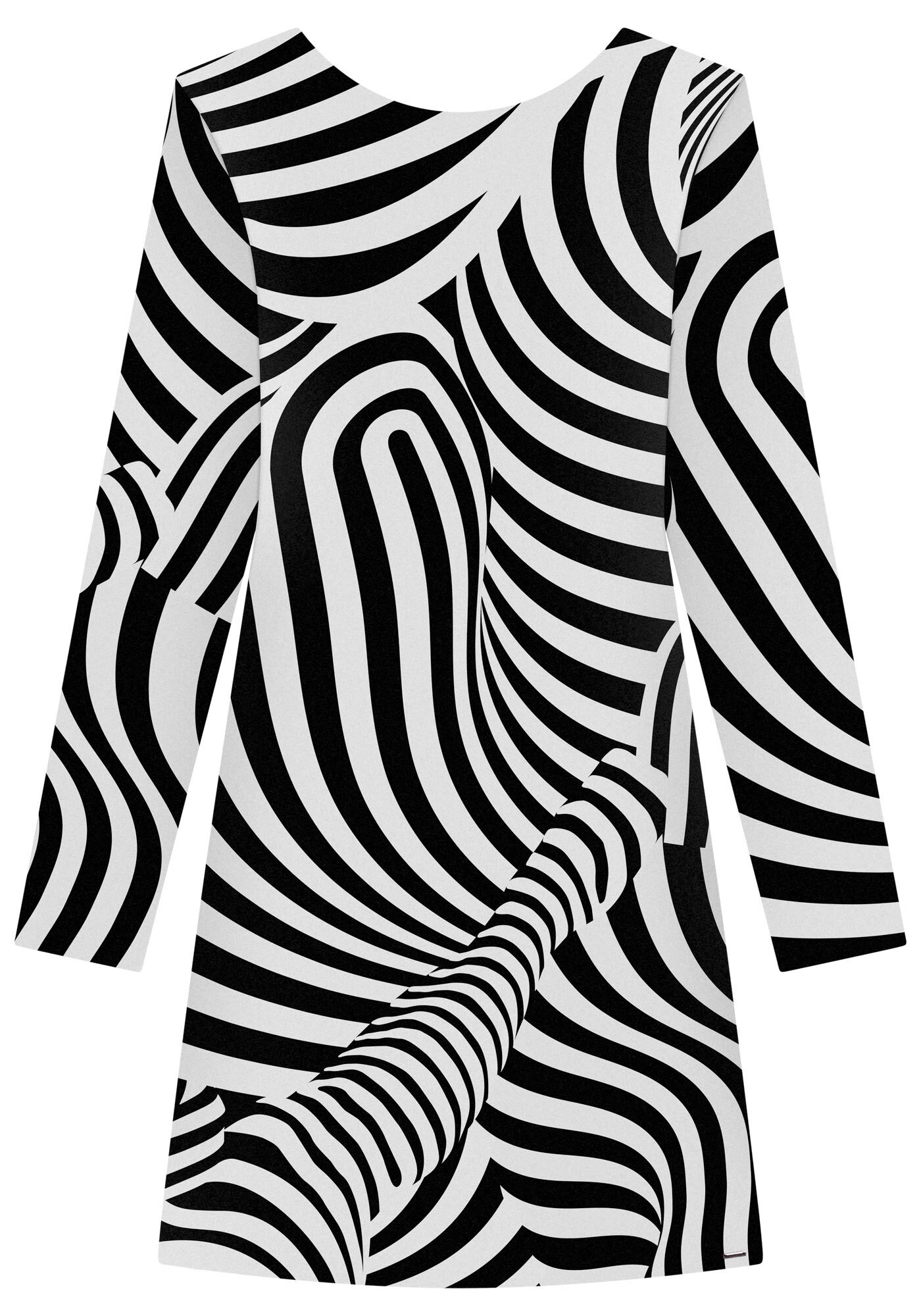 Vestido Curto Estampado De Mangas Longas Em Malha Canelada, , large.