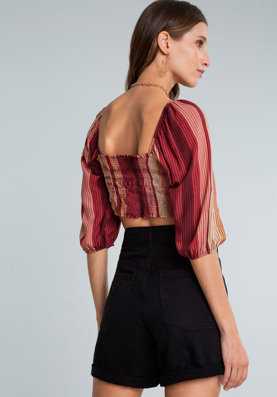 Blusa Manga 3/4 Cropped Franzidos, CAMPO. Blusa Manga 3/4 Cropped Franzidos, CAMPO, large.