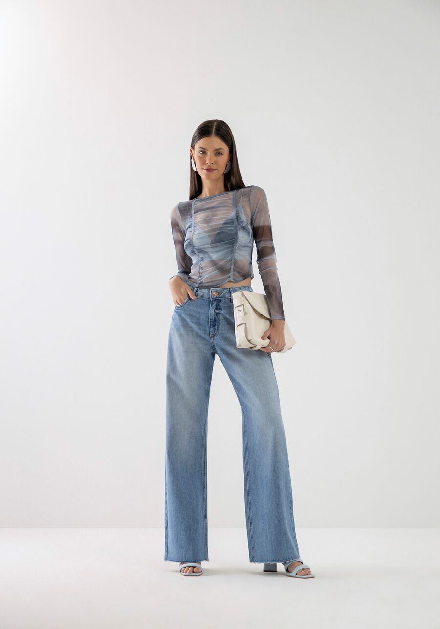 Blusa Manga Longa em Tule Estampado com Top, . Blusa Manga Longa em Tule Estampado com Top, , large.