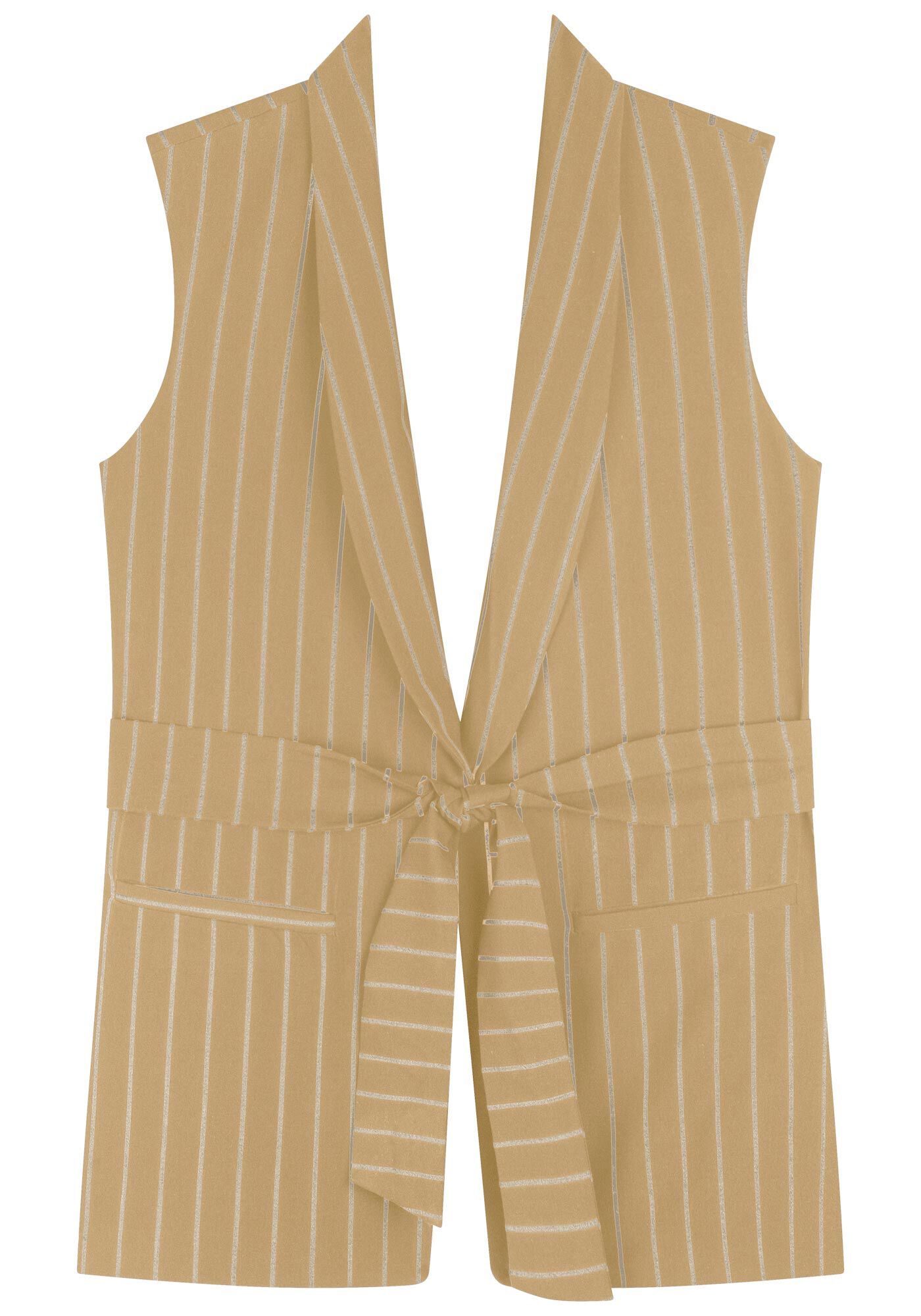 Colete Em Alfaiataria Com Riscas De Giz E Faixa Ajust&aacute;vel, , large.