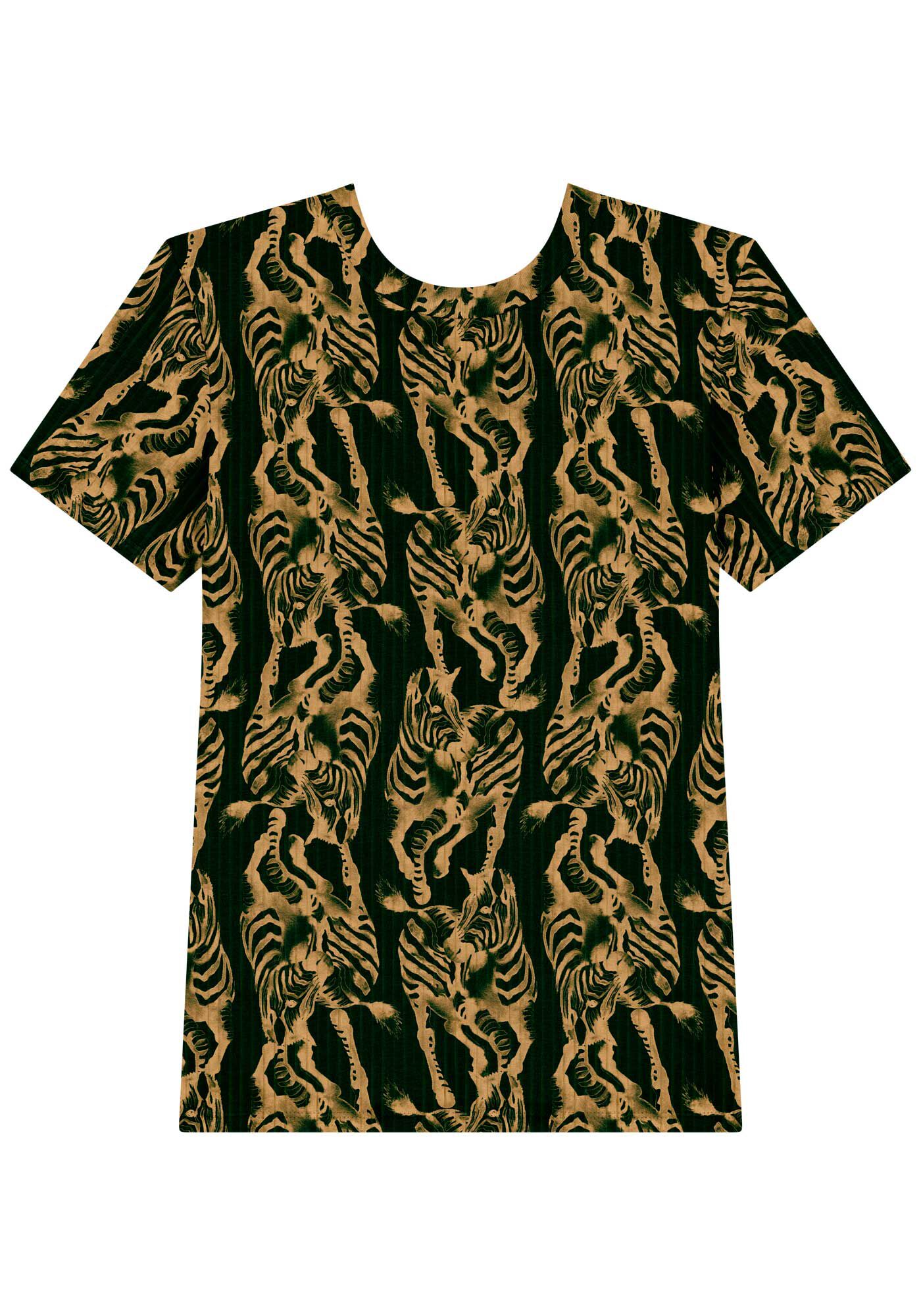 Blusa De Mangas Curtas Estampada Em Malha Com Elastano, , large.