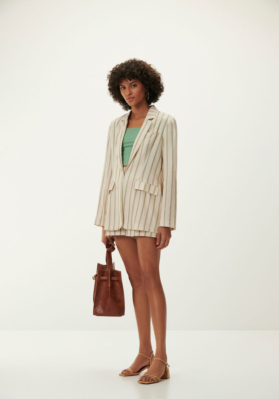 Blazer Alfaiataria Alongado em Linho Listrado, . Blazer Alfaiataria Alongado em Linho Listrado, , large.