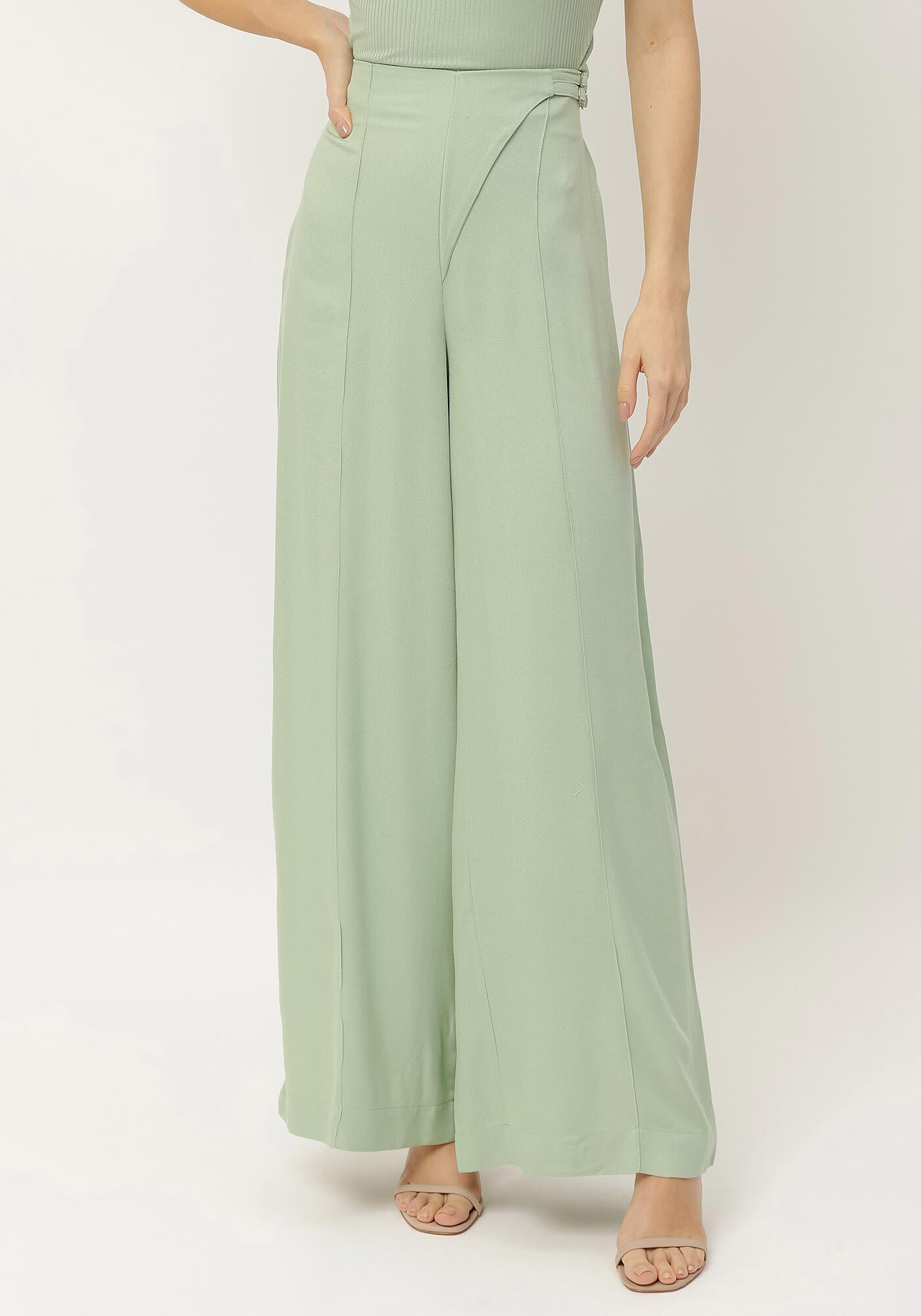 Cal&ccedil;a Pantalona em Crepe com Detalhe C&oacute;s, , large.