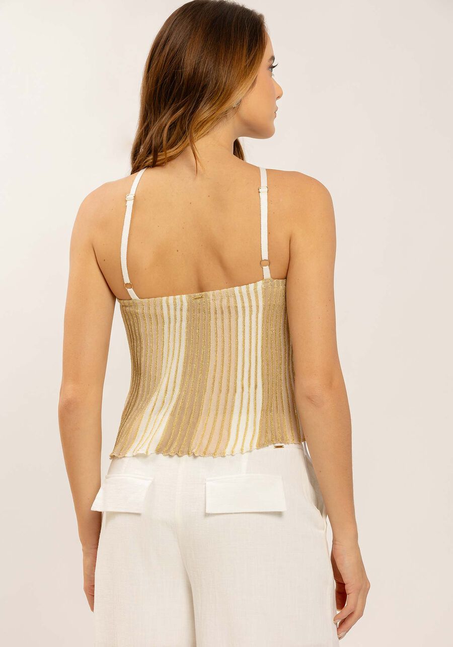 Blusa Um Ombro Só em Tricô com Lurex, BEGE CAQUI. Blusa Um Ombro Só em Tricô com Lurex, BEGE CAQUI, large.