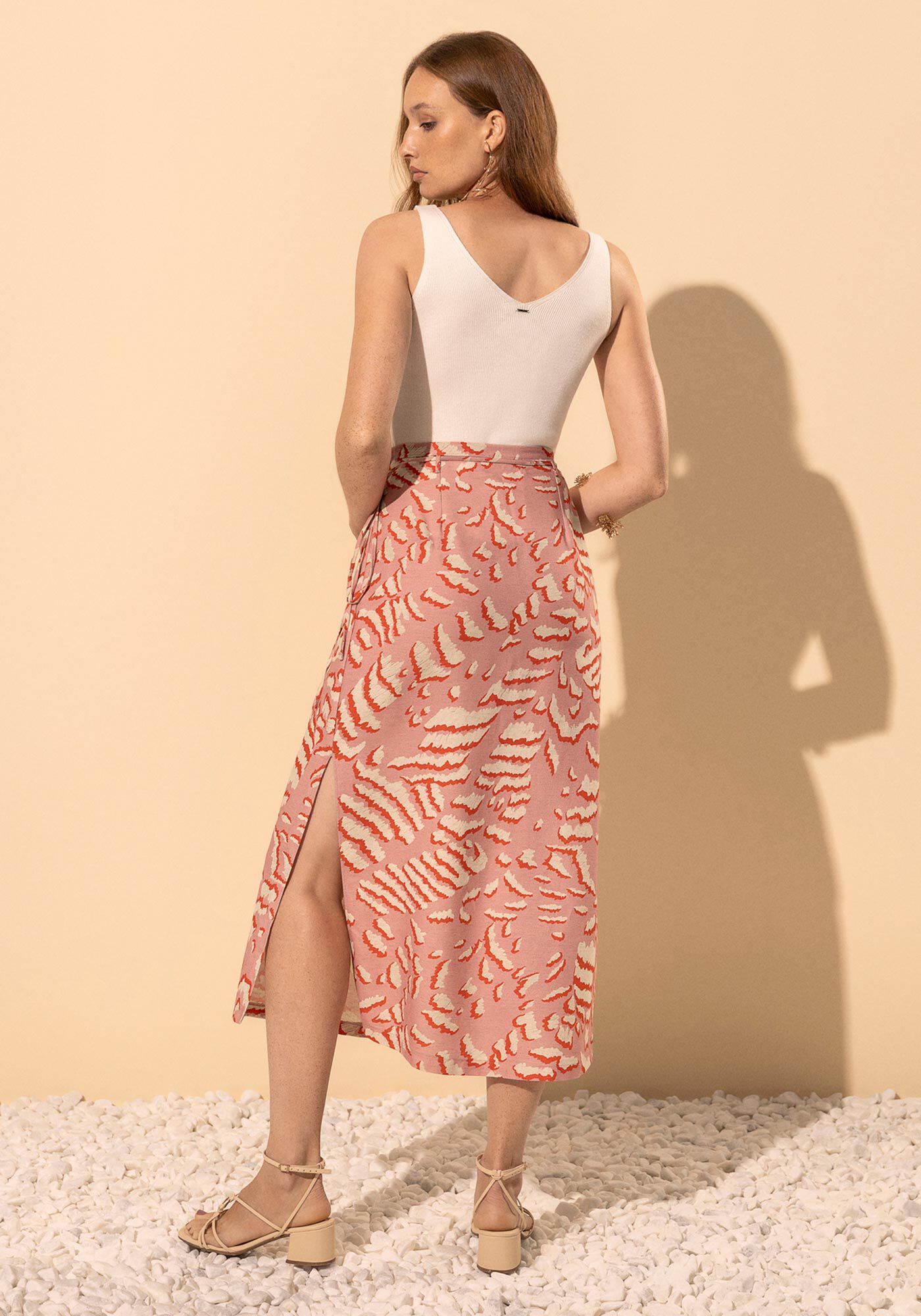 Saia Estampada De Cintura Alta Ch&aacute; Com Cinto De Pedras, ANIMAL PRINT ROSA, large.