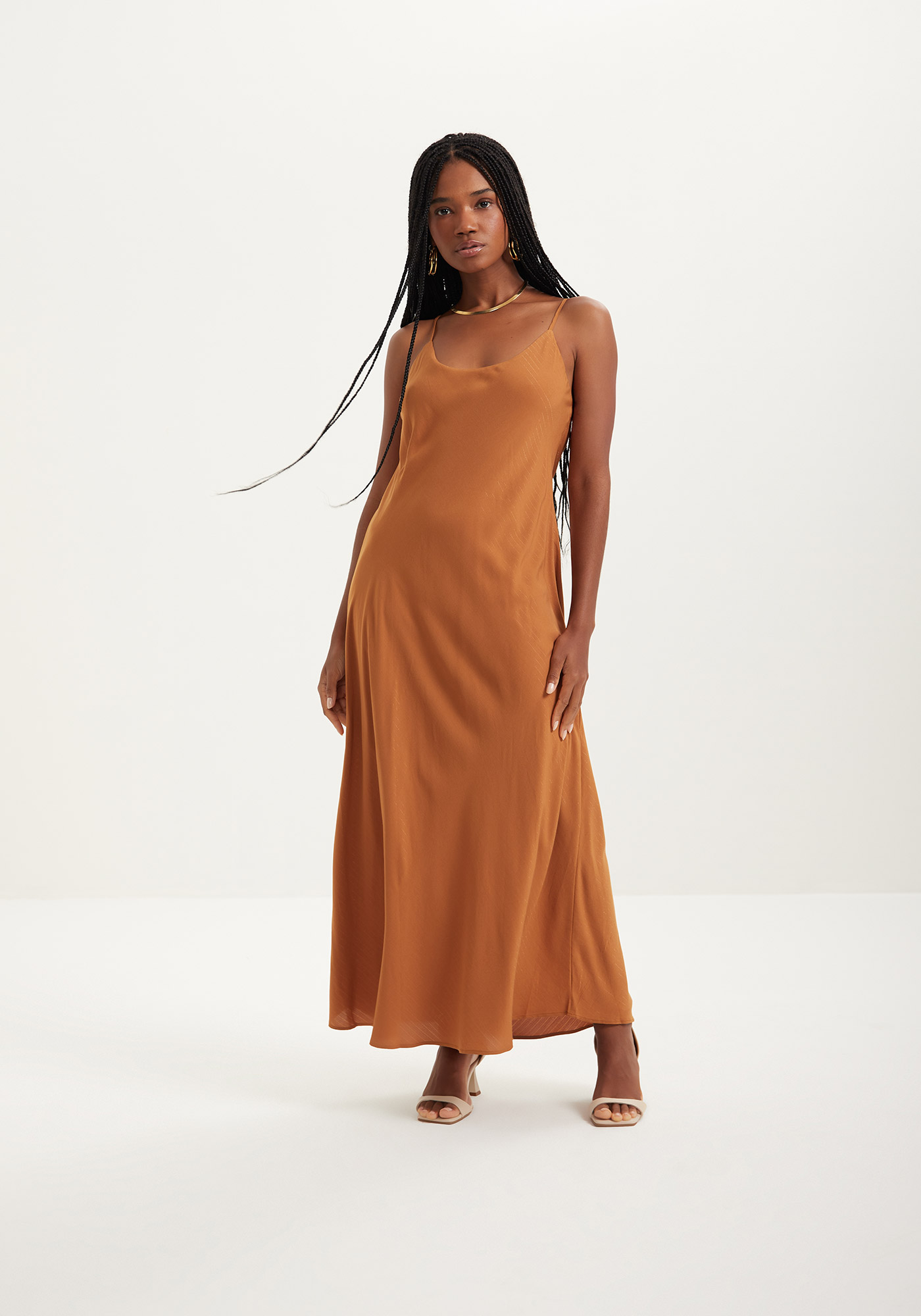 Vestido De Alças Midi Chá Em Viscose Com Fios De Lurex | Lez a Lez