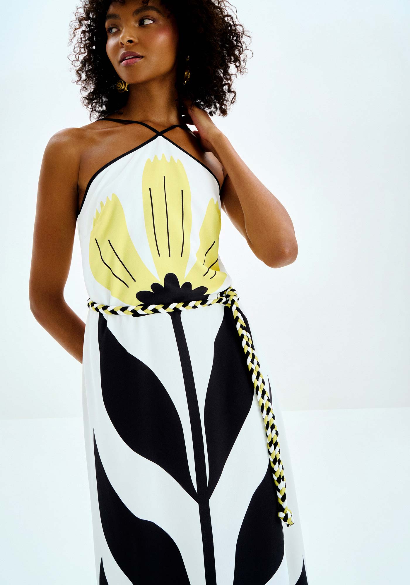 Vestido Longo Cross Neck Estampado com Cinto | Lez a Lez