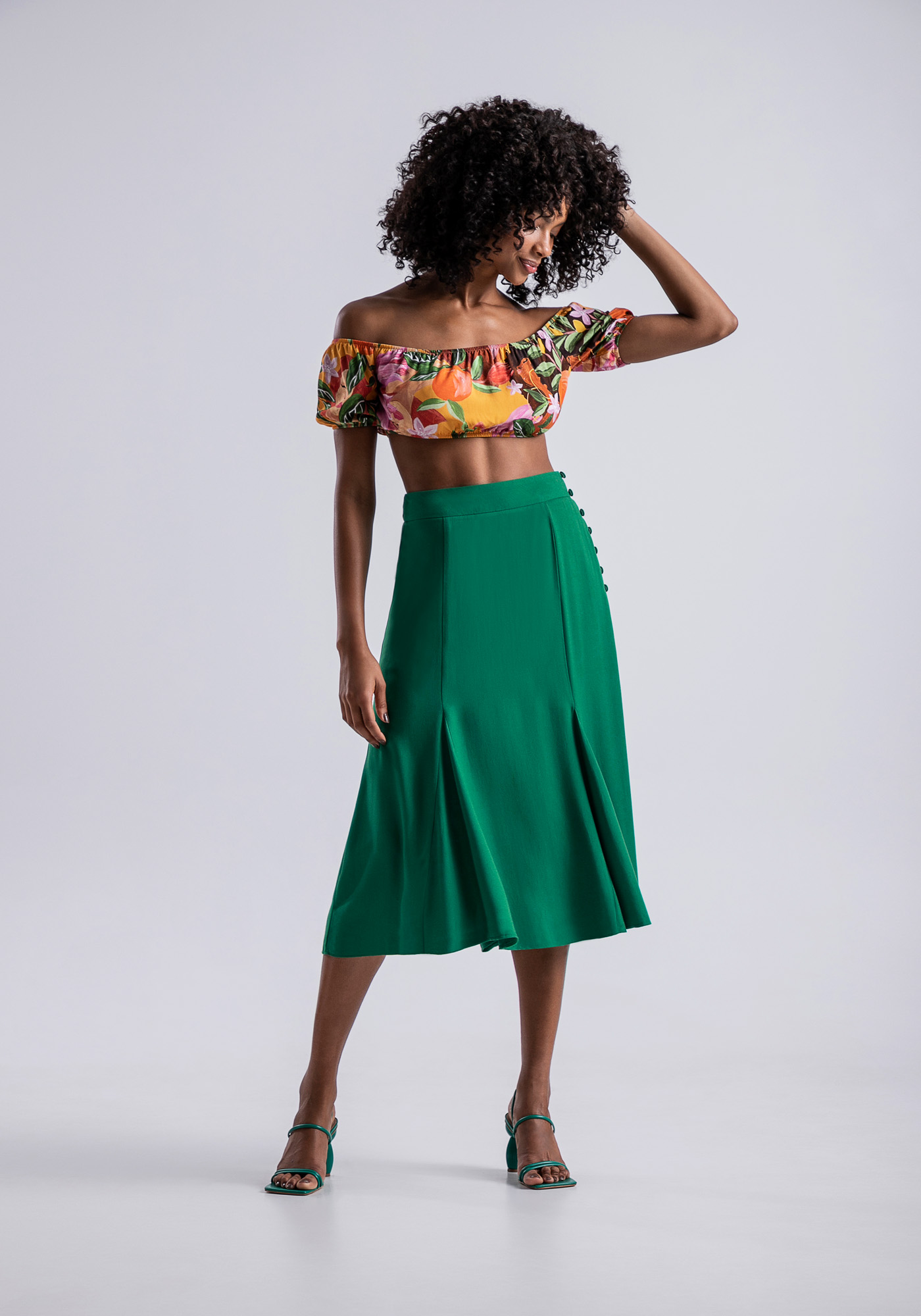 Saia Midi em Crepe com Botões | Lez a Lez